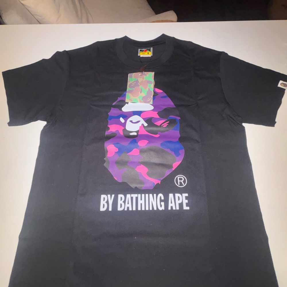 Bape Black Tee with Multicolor Ape Logo